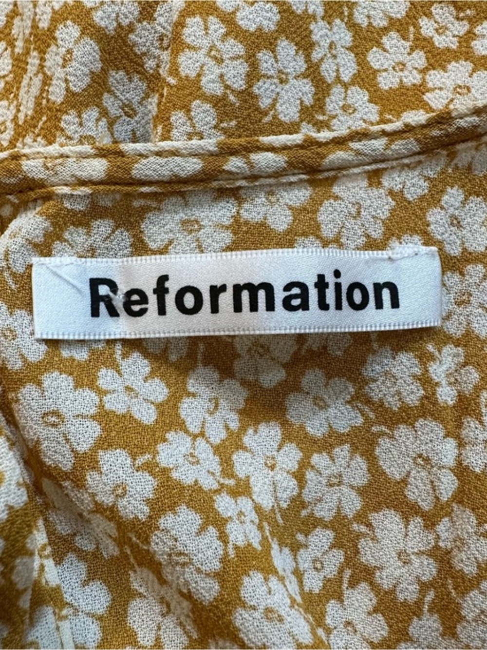 Reformation Gracie Short Sleeve Floral Print Crepe Mini Dress In Peru Yellow 12 - Picture 12 of 15